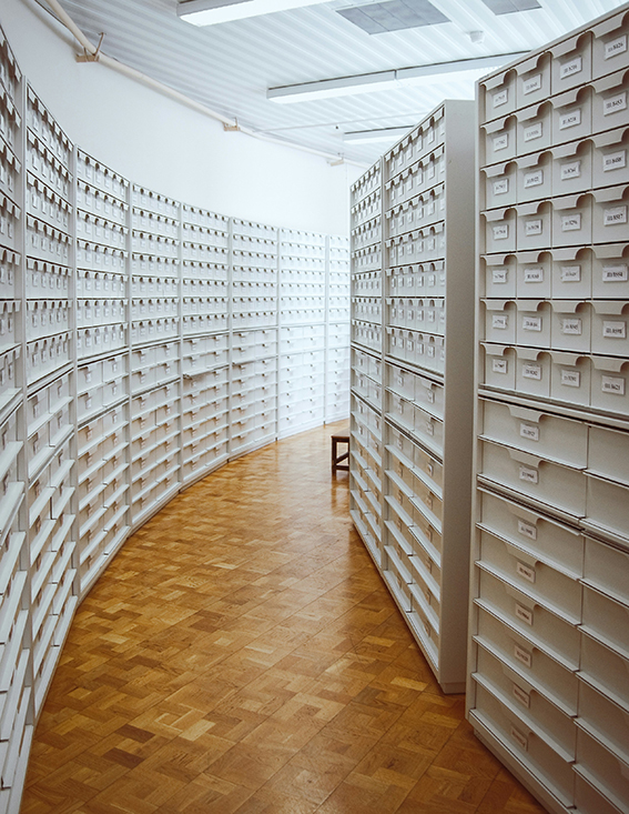 Image of an archive with banks of drawers